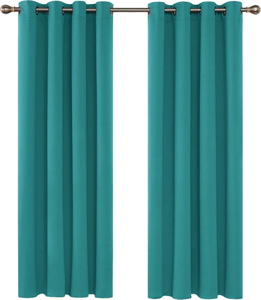 Deconovo Blickdichte Gardinen Ösen Vorhang Blickdicht Vorhänge Wohnzimmer Verdunkelung, 183x117 cm(HöhexBreite), Türkis, 2er Set Bild 1
