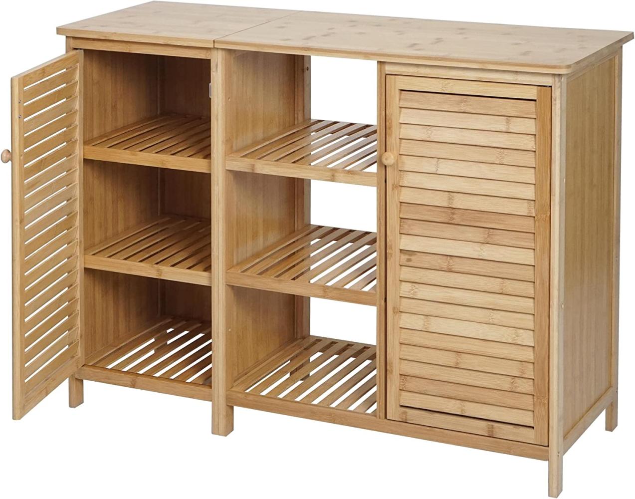 Badezimmerschrank HWC-B18, Regal Kommode Badschrank Badregal, 2 Türen Bambus 87x99x33cm Bild 1