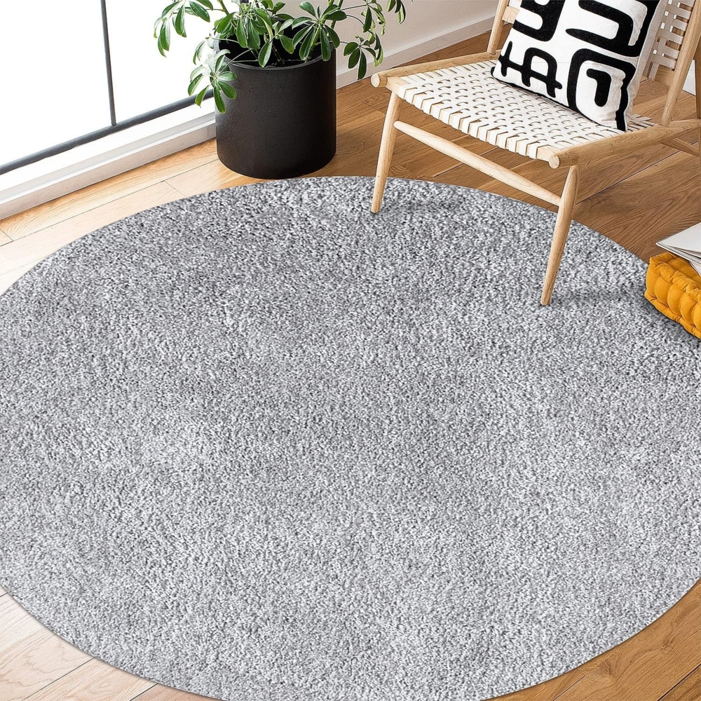 Teppich Rund Hochflor Shaggy - 200x200cm - Grau Einfarbig Uni Flauschig Modern Boho Wohnzimmer Schlafzimmer Deko Teppiche Weich Schlafzimmer Bild 1