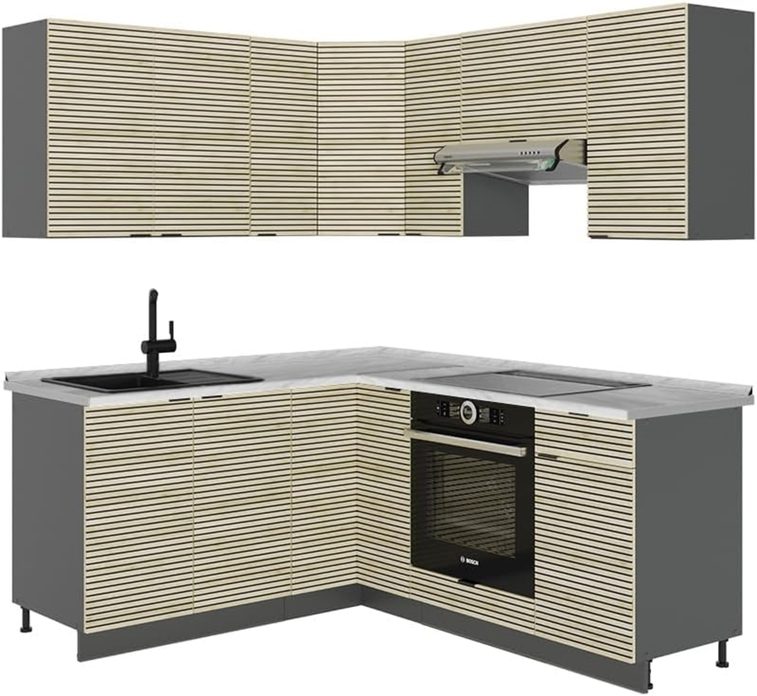 Eckküche Fame-Line Eiche Paneel/Anthrazit 190 x 60 cm , AP Marmor Vicco Bild 1