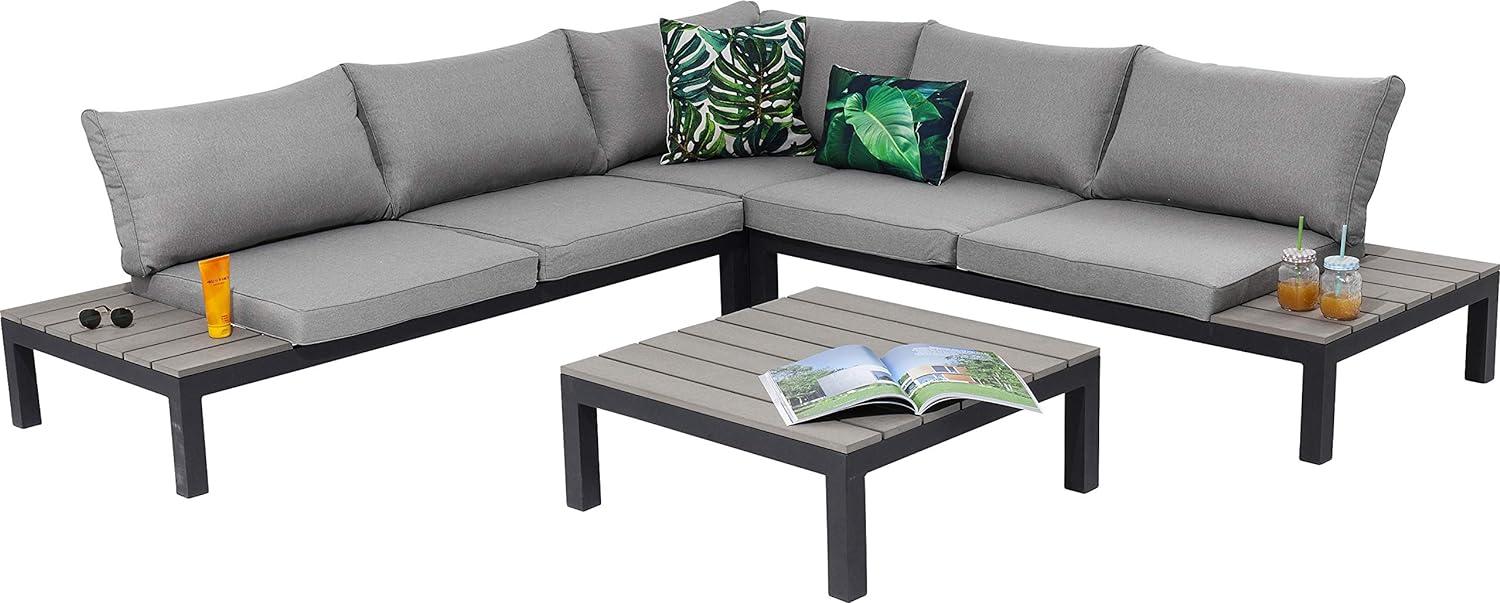 Kare Design Outdoor Sitzgruppe Holiday, Loungemöbel Outdoorlounge, XXL Lounge Möbel Balkon, Gartenmöbelsitzgruppe, inkl. Tisch, Sitz -u. Rückenkissen, Schwarz-Grau (H/B/T)63x246x246cm Bild 1