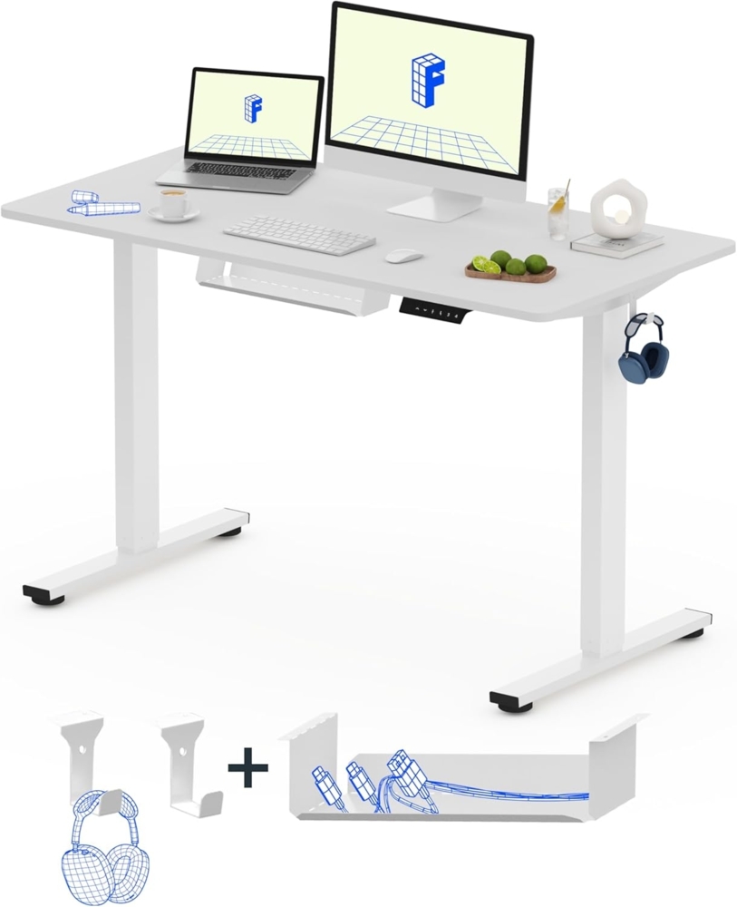 Flexispot EG1 Höhenverstellbarer Schreibtisch Elektrisch 2-Fach-Teleskop mit Tischplatte (Weiß, 100x60 cm) Bild 1