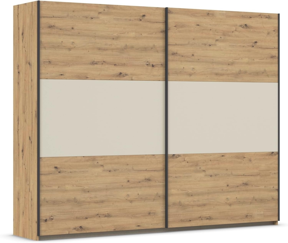 Rauch Möbel Neo, Schwebetürenschrank, Kleiderschrank, Kleiderschränke, Garderobe, Schrank mit Stauraum, 2-türig, Farbe Eiche Artisan/Champagner, 261 x 210 x 59 cm Bild 1