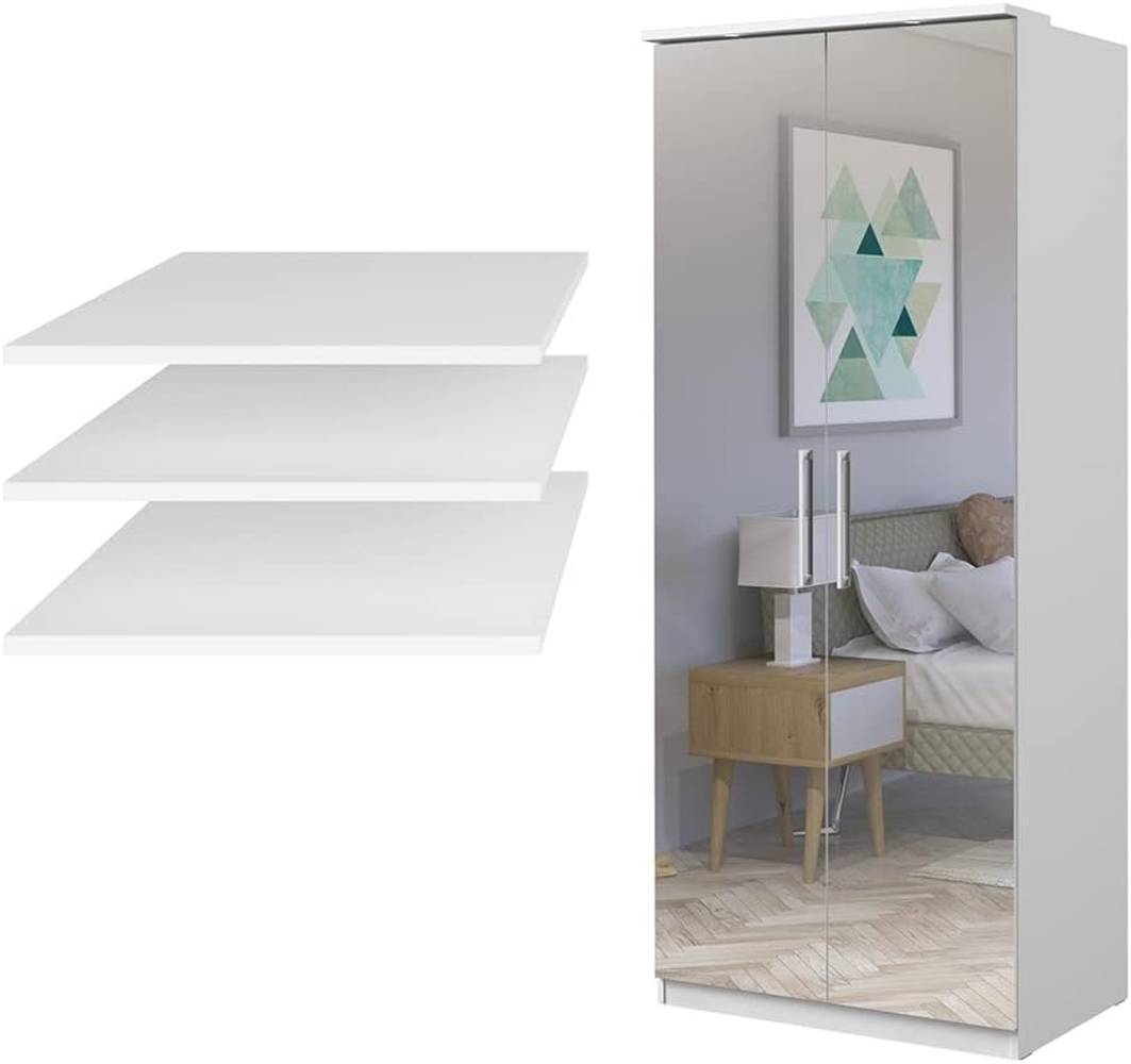 Lomadox Kleiderschrank OLMO-83 weiß mit Spiegeltüren inkl. Einlegeböden 90/217/63 cm Bild 1