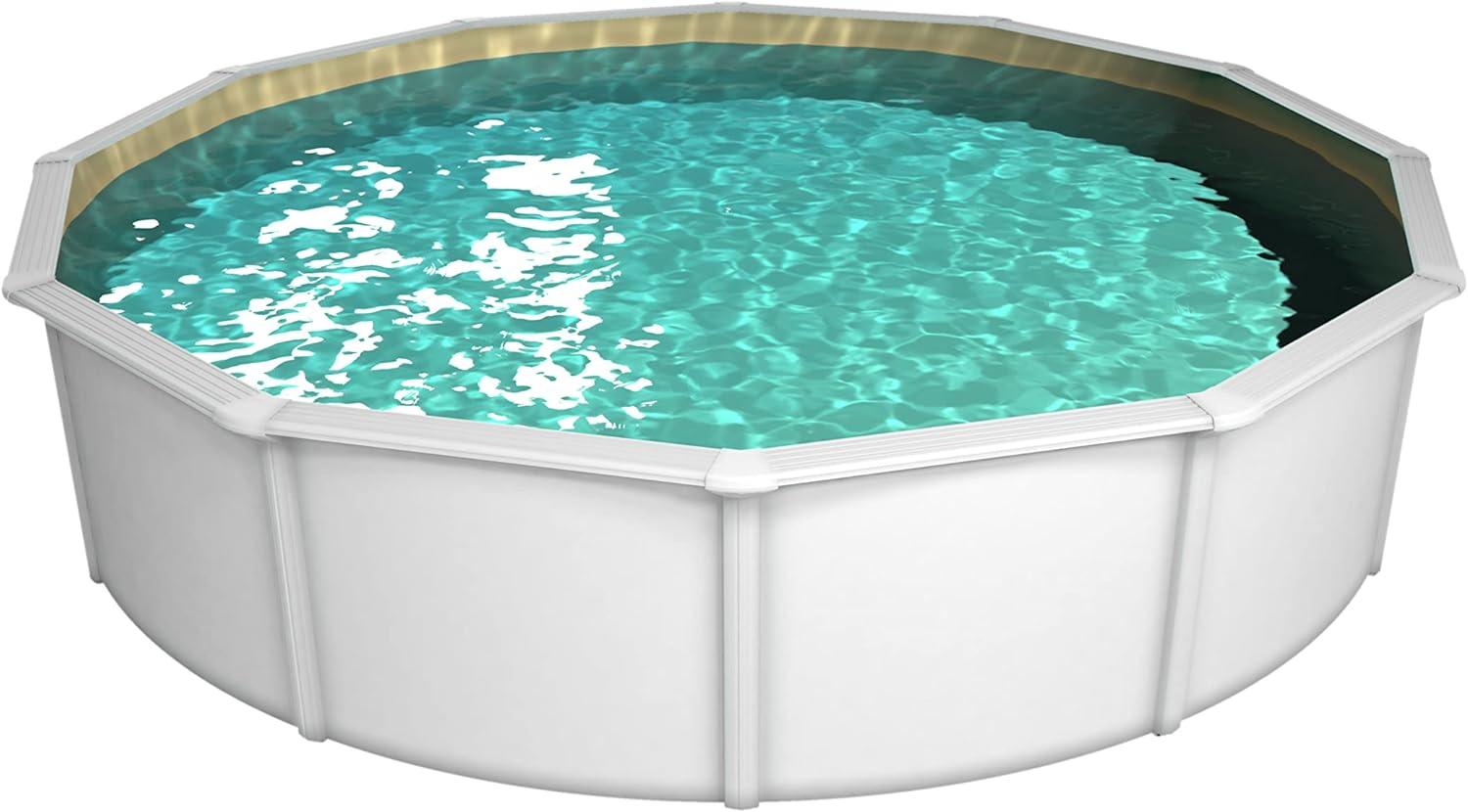 Steinbach Stahlwandpool Set Nuovo de Luxe II – 012161SA – Ø 550 x 120 cm – Robuster Pool in Weiß für bis zu 25. 600 l Wasserinhalt – Mit winterfester sandfarbener Innenfolie und zahlreichem Zubehör Bild 1