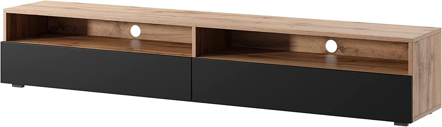 Selsey REDNAW - TV-Schrank/modernes TV-Board für Wohnzimmer, stehend/hängend, 180 cm breit (Wotan Eiche Matt/Schwarz Hochglanz ohne LED) Bild 1