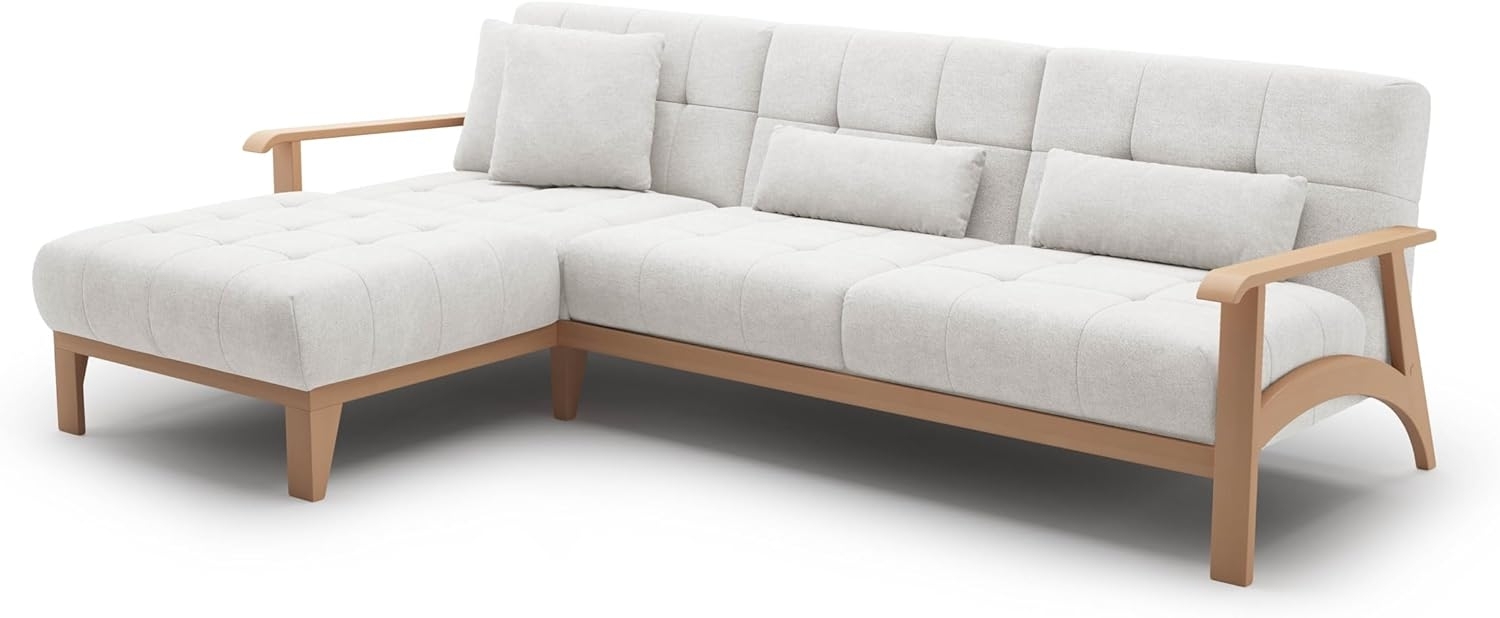 Cavadore Ecksofa Billan / Eckcouch im skandinavischen Design mit Longchair und massivem Holzgestell in Buche / 264 x 88 x 183 / Mikrofaser, Weiß Bild 1