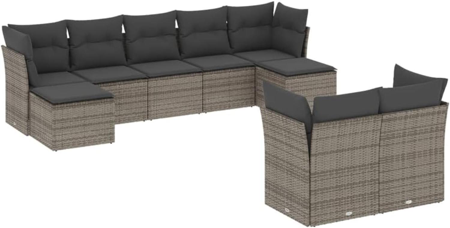 vidaXL 9-tlg. Garten-Sofagarnitur mit Kissen Grau Poly Rattan Bild 1