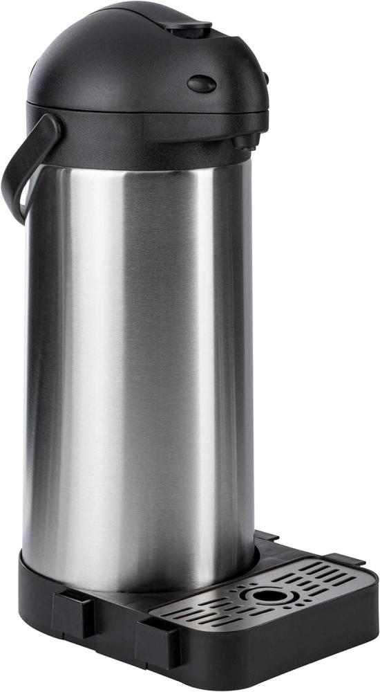 ONVAYA® Airpot Pumpkanne 5 Liter + Tropfschale | Isolierkanne | Thermoskanne | Getränkespender | Edelstahl mattiert | Kaffeekanne | Doppelwandig | Auffangschale | Drip Tray Bild 1