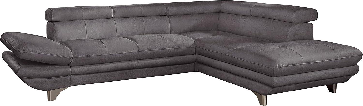 Mivano Ecksofa Enterprise / Trendige Eckcouch in L-Form mit Ottomane rechts / Kopfstützen und Armteil verstellbar / 277 x 75 x 238 / Mikrofaser: dunkelgrau Bild 1