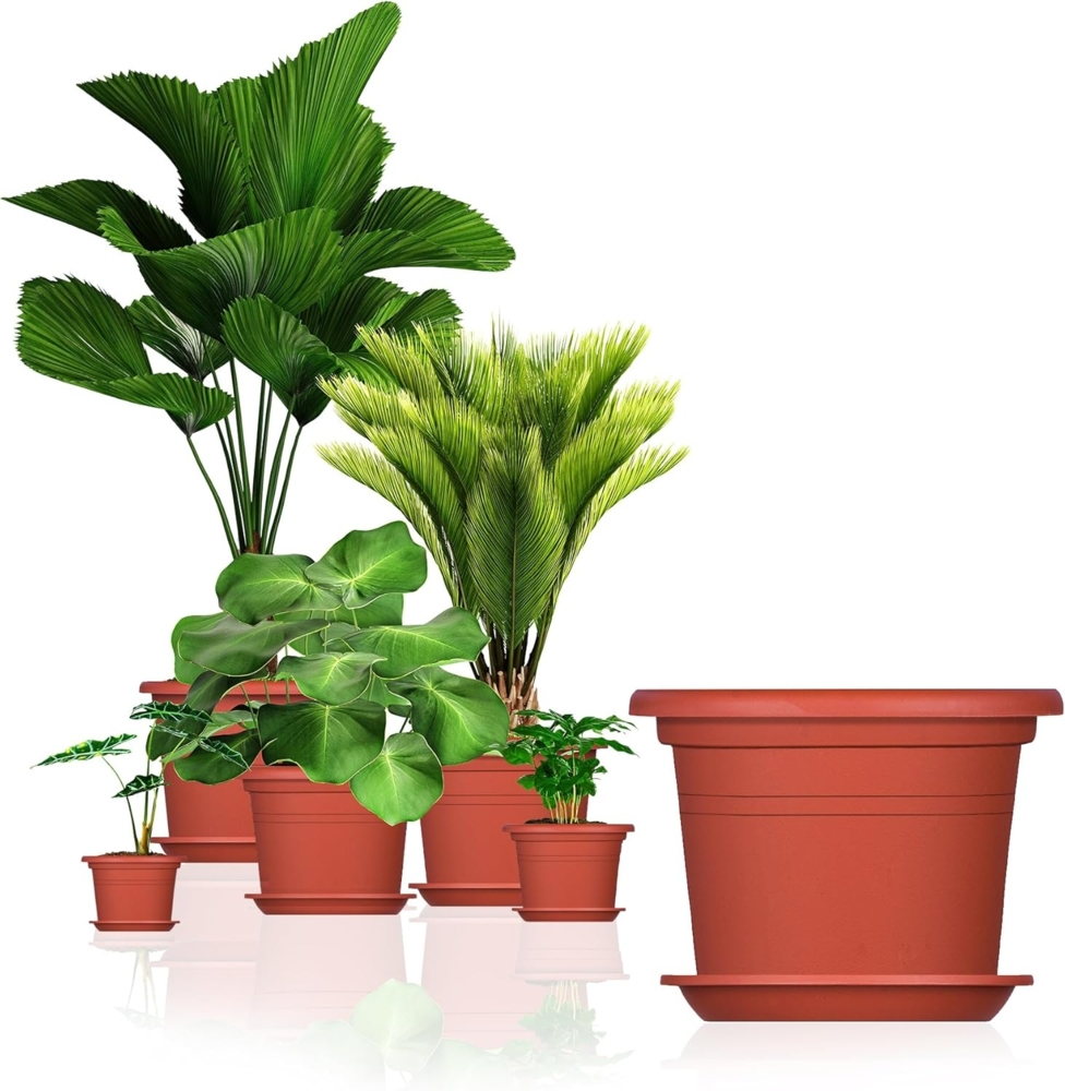 BigDean 3x Blumentopf Ø 20 cm Farbe Terrakotta & Untersetzer Kunststoff Pflanztopf Containertopf Übertopf Pflanzkübel rund 20 x 14,5 cm Blumentöpfe Bild 1
