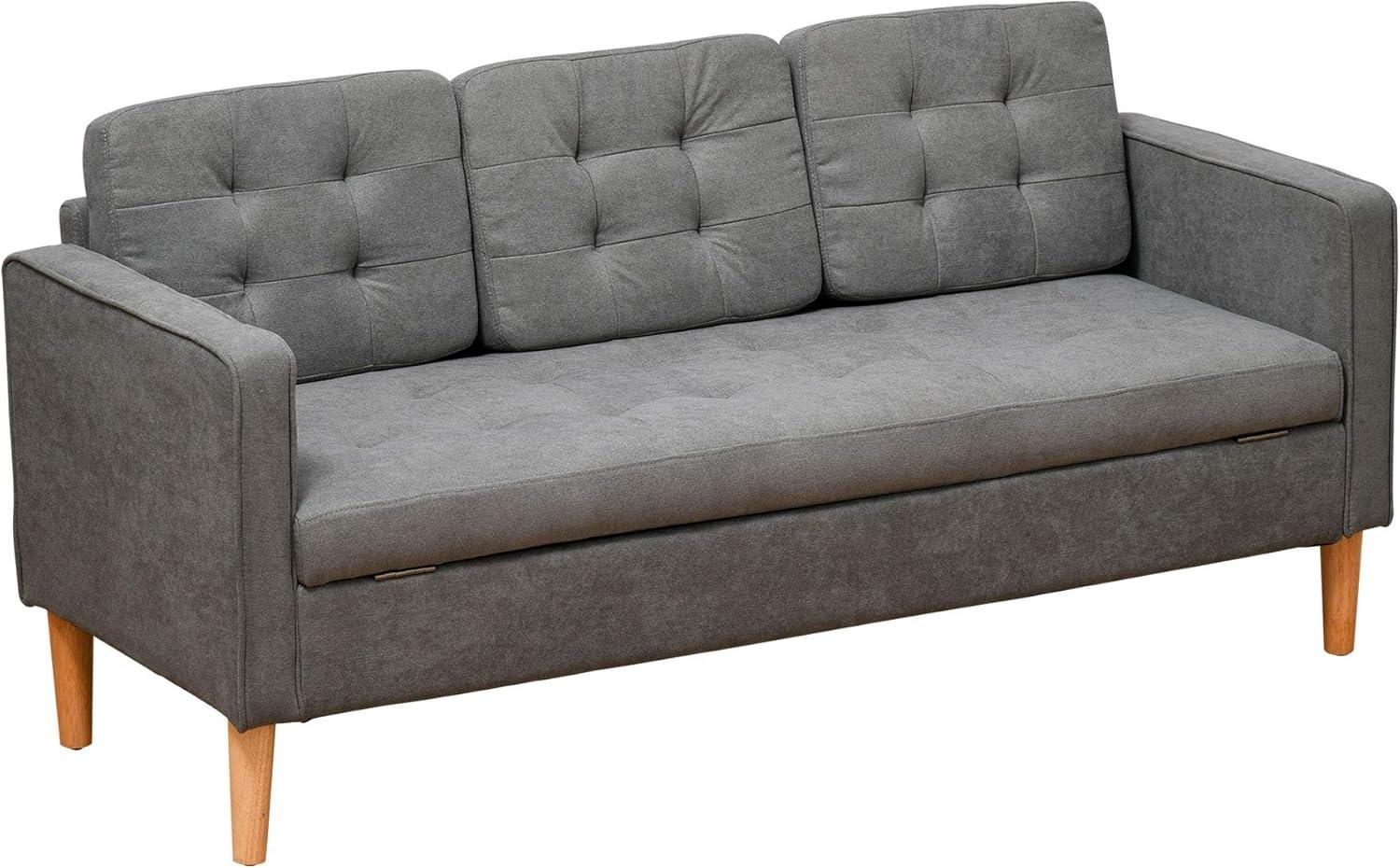 HOMCOM Sofa abnehmbar mit Kissen, aus Gummiholz Bild 1