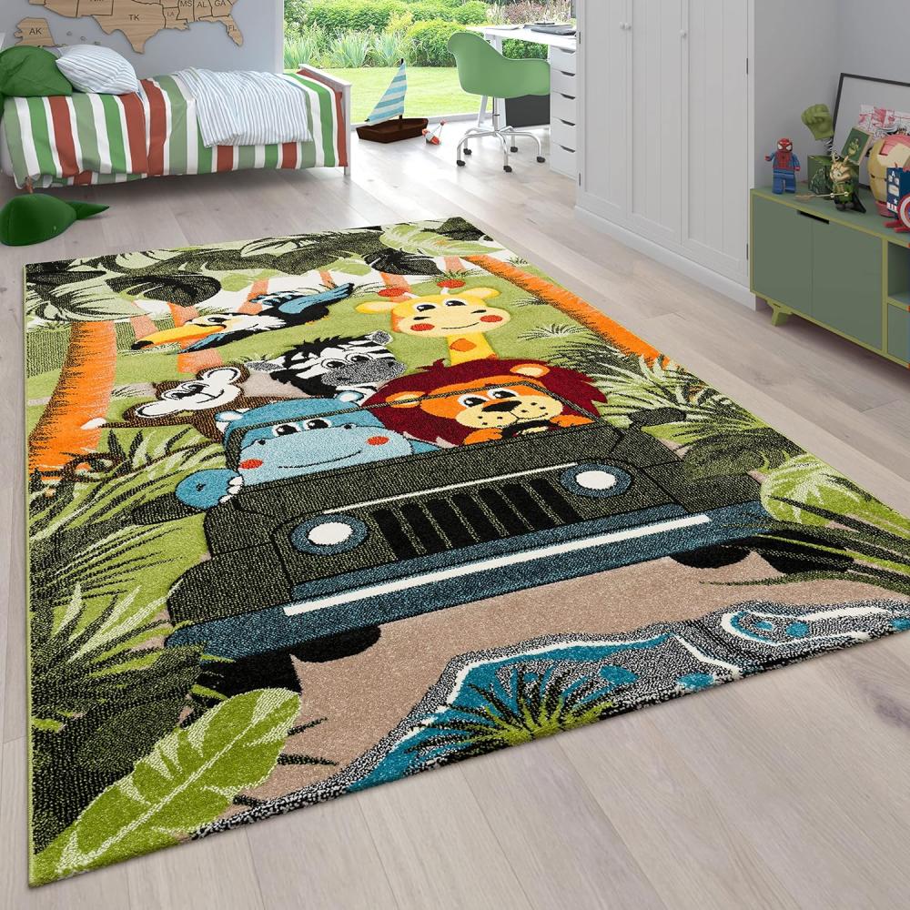 Paco Home Kinderzimmer Kinderteppich für Jungen mit Tier u. Dschungel Motiven Kurzflor, Grösse:200x290 cm, Farbe:Grün 6 Bild 1