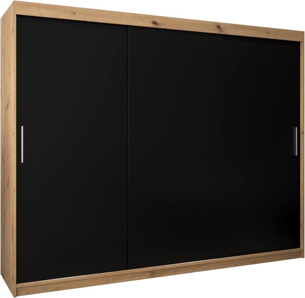 Schwebetürenschrank Tokyo 250 cm Kleiderschrank mit Kleiderstange und Einlegeboden Schlafzimmer- Wohnzimmerschrank Schiebetüren Modern Design (Artisan Eiche + Schwarz) Bild 1