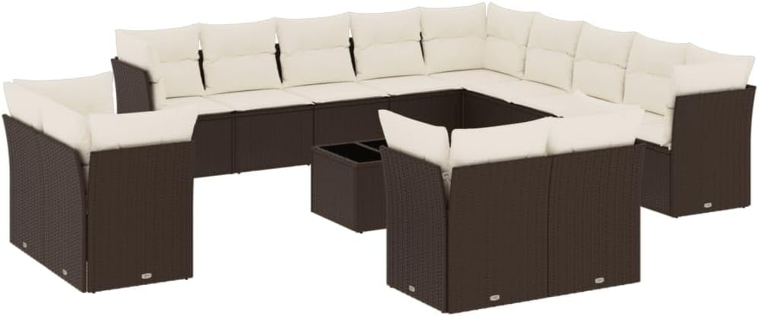 vidaXL 14-tlg. Garten-Sofagarnitur mit Kissen Braun Poly Rattan 3250402 Bild 1