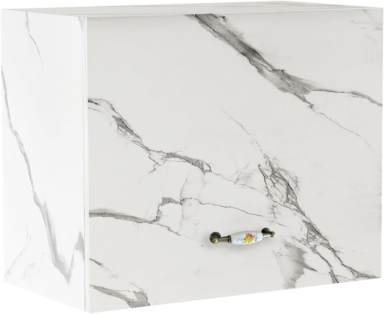 Shally Dogan Hängeschrank für die Küche, Deckenschrank, Holzschrank, Mehrzweckschrank zur Wandmontage, geräumig, Maße 60 x 32 x 49 H cm (Marmor) Bild 1