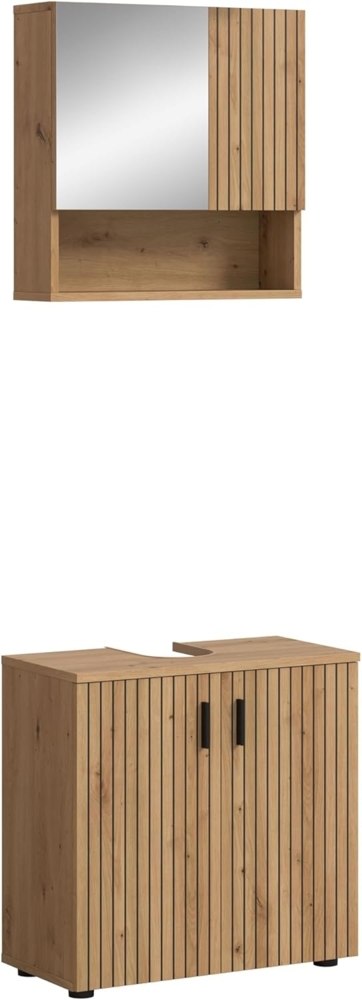 xonox. home – 2 TLG. Badmöbel Kombination Mone 60 x 180 x 30 cm in Korpus und Front Artisan Oak Nachbildung – Platzsparendes Badezimmermöbel-Set in modernem Hochglanz-Look Bild 1