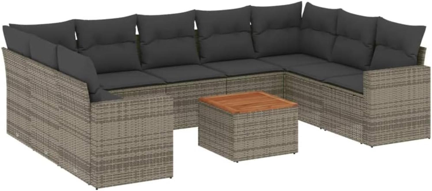 vidaXL 10-tlg. Garten-Sofagarnitur mit Kissen Grau Poly Rattan 3224268 Bild 1