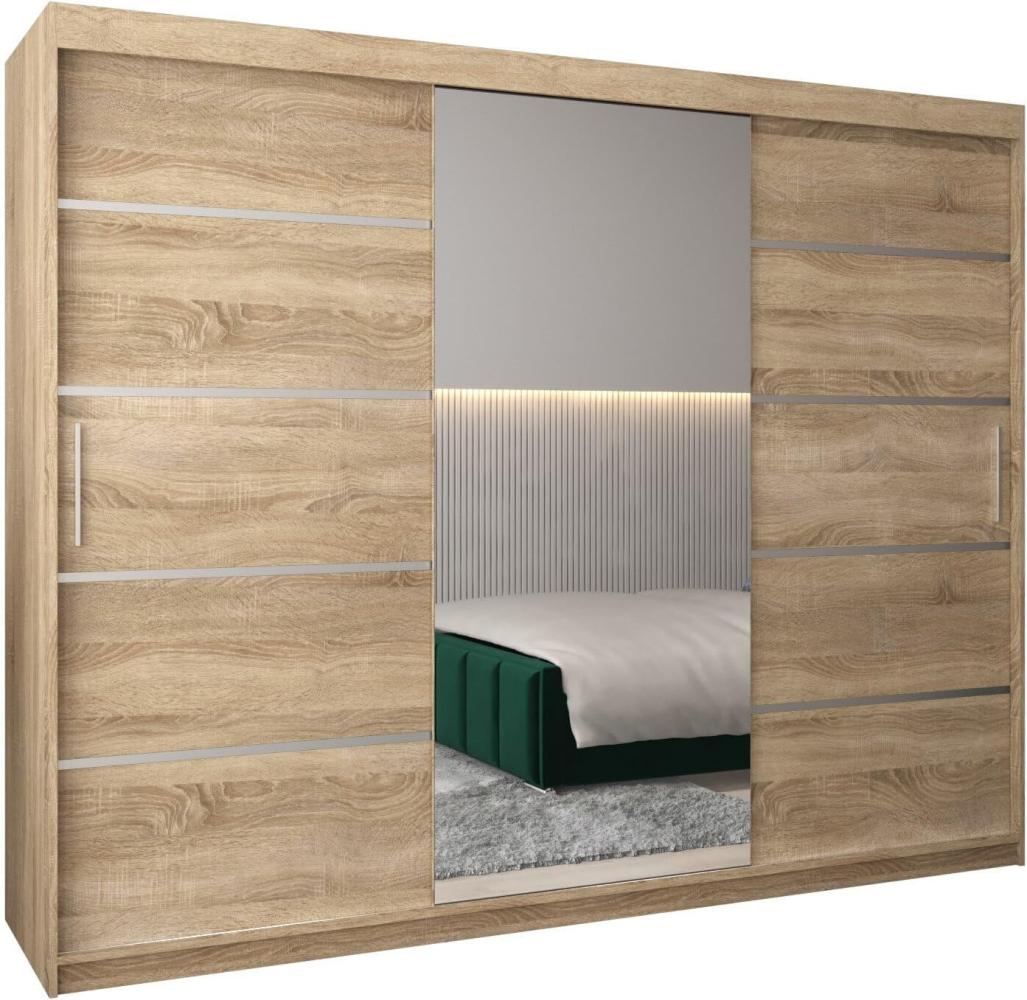 Kryspol Schwebetürenschrank Verona 2-250cm mit Spiegel Kleiderschrank mit Kleiderstange und Einlegeboden Schlafzimmer- Wohnzimmerschrank Schiebetüren Modern Design (Sonoma) Bild 1