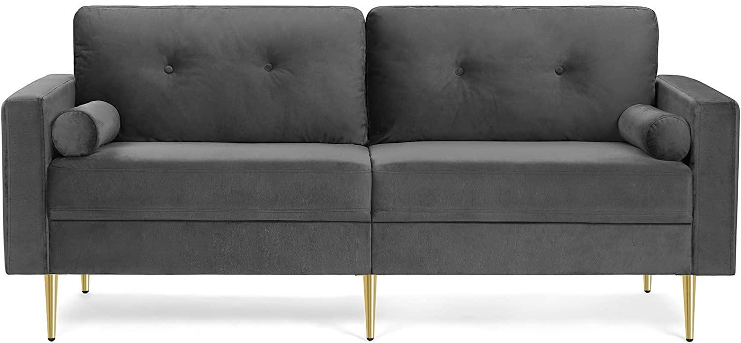 Vasagle 3-Sitzer Sofa, Couch für Wohnzimmer, Bezug aus Samt, für Wohnungen, kleinen Raum, Holzgestell, Metallbeine, einfacher Aufbau, modernes Design, 183 x 78 x 88 cm, grau LCS001G01 Bild 1