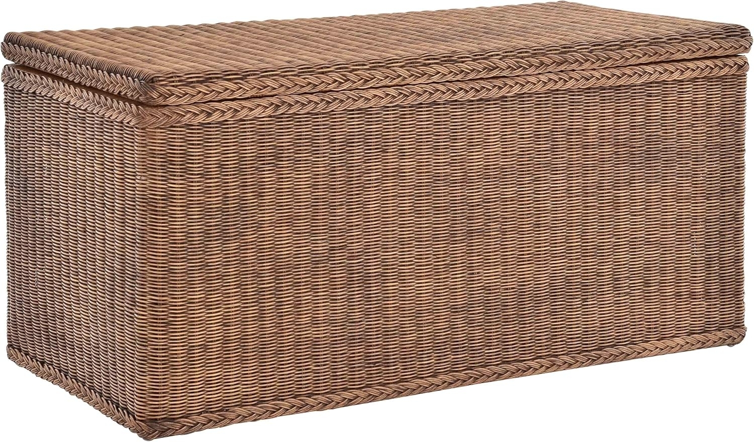 Krines Home Truhe Große Rattantruhe MAX Wäschetruhe mit Deckel Natur Rattan Truhe, Aufbewahrung XXL 115 x 55 x 55 cm Bild 1