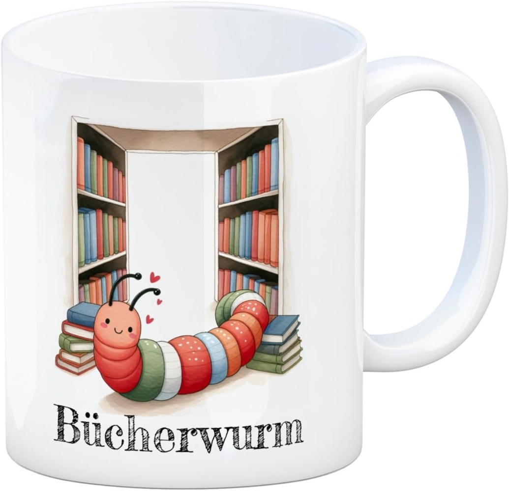 speecheese Tasse Bücherwurm Kaffeebecher mit Wurm in der Bibliothek Bild 1