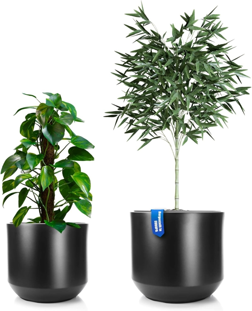 BigDean 2er Set Blumentopf ø 40 + 46 cm anthrazit mit herausnehmbaren Innentopf - wetterfester Blumenkübel aus bruchsicherem Kunststoff - Pflanzkübel groß Außen & Innen geeignet Bild 1