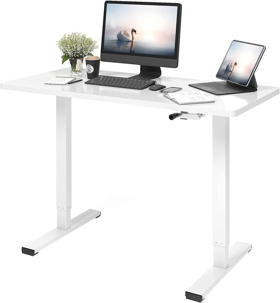 FLEXISPOT H1 höhenverstellbarer Schreibtisch （120x60 cm） mit Kurbel, Kurbelverstellbares Tischgestell，Weiß, Legierter Stahl Bild 1