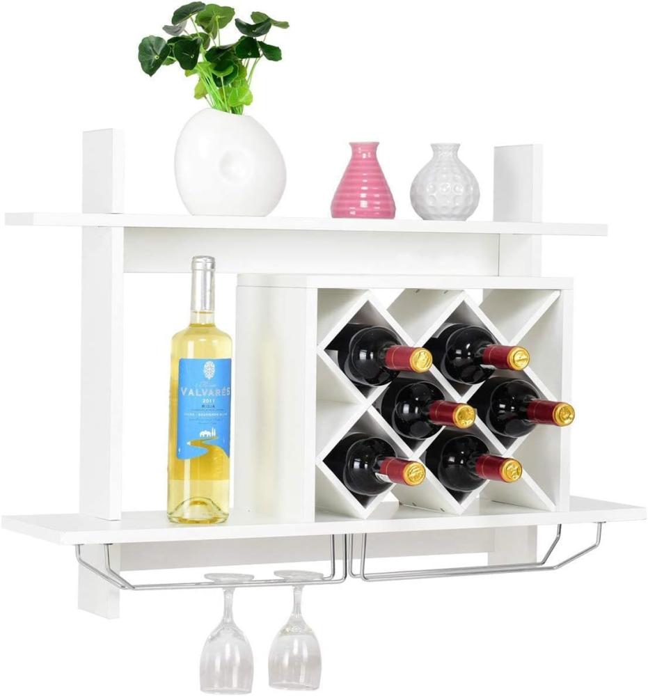 COSTWAY Weinregal mit Weinglashalter Flaschenregal Weinstaender Weinschrank Haengeregal Haengeweinregal Wandregal Weinflaschenhalter Holz weiss Bild 1