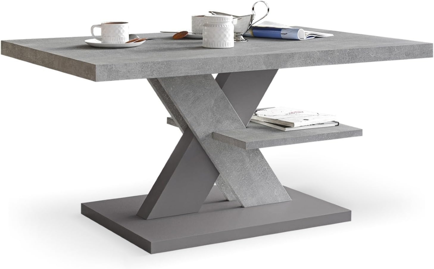 Couchtisch Betonoptik Moderner Wohnzimmertisch Beton Grau, Wohnzimmer Sofatisch Kaffeetisch, Modern Matt Sofa Tisch mit Großer Ablage, Coffee Table for Living Room Bild 1