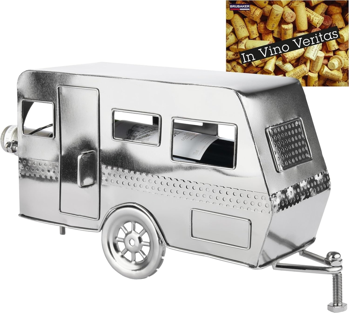 BRUBAKER Weinflaschenhalter Wohnwagen - Metall Flaschenhalter Camping - Wein Geschenk für Camper, (1-St, inklusive Grußkarte), Flaschenständer Dekoration Bild 1