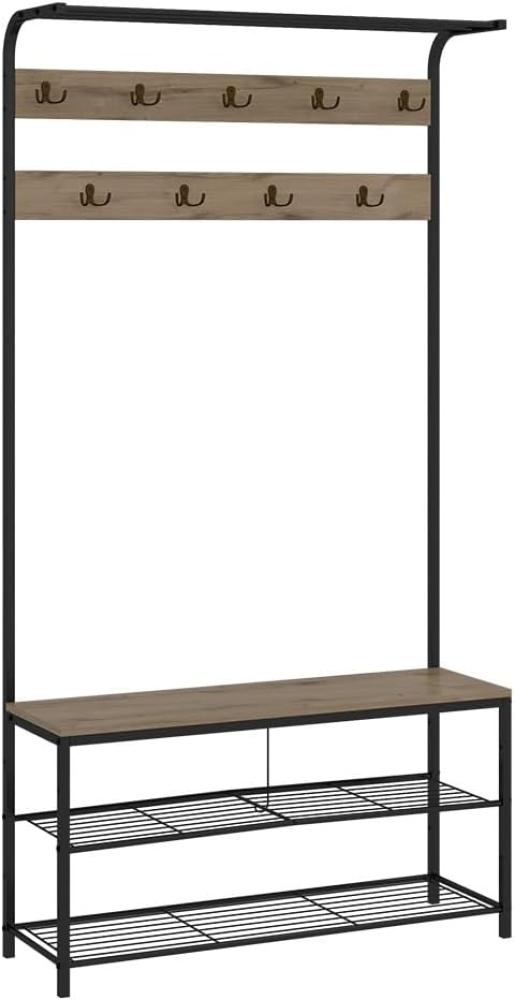 Vicco Garderobe Fyrk, 100 x 190 cm, Eiche Schwarz, Ablage, Bank & Schuhregal, Industrial Bild 1