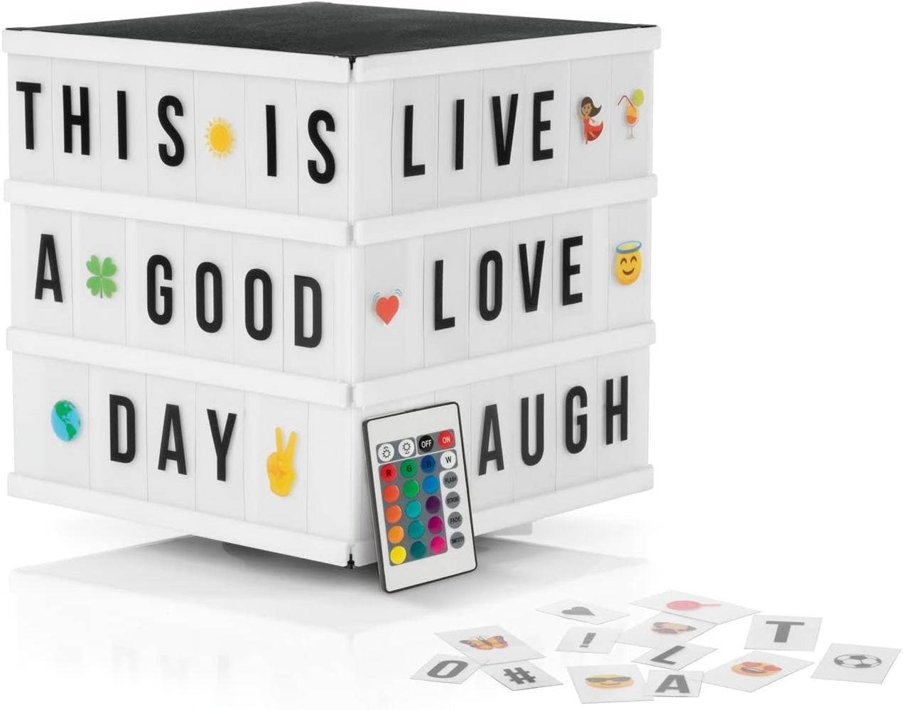 EASYmaxx LED Dekolicht LED-Leuchtkasten Würfel 173 Buchstaben & 150 Moodjis Bild 1
