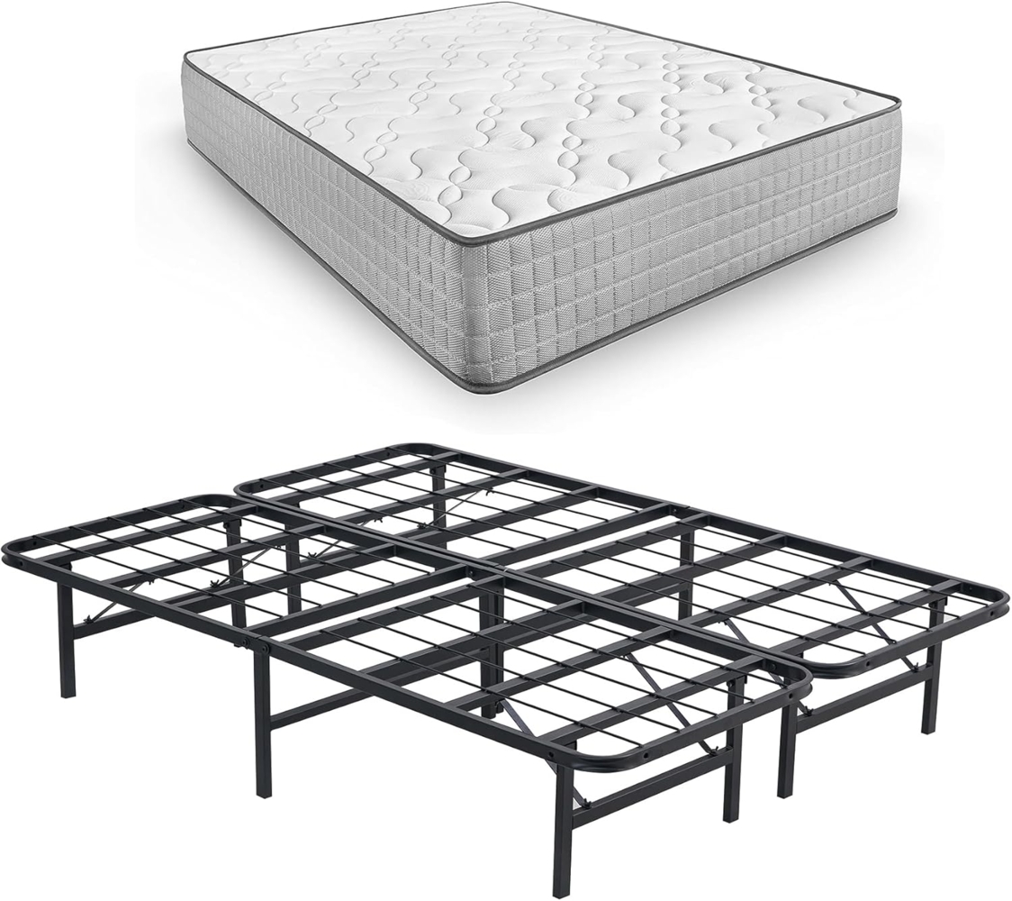 HOGAR24 ES Metall-Lattenrost Taro + viskoelastische Matratze Natur Plus Edition | klappbare Beine | Maße: 150x190 cm | Metall-Lattenrost und Matratze | Aufbewahrung unter dem Bett | Schwarz Bild 1