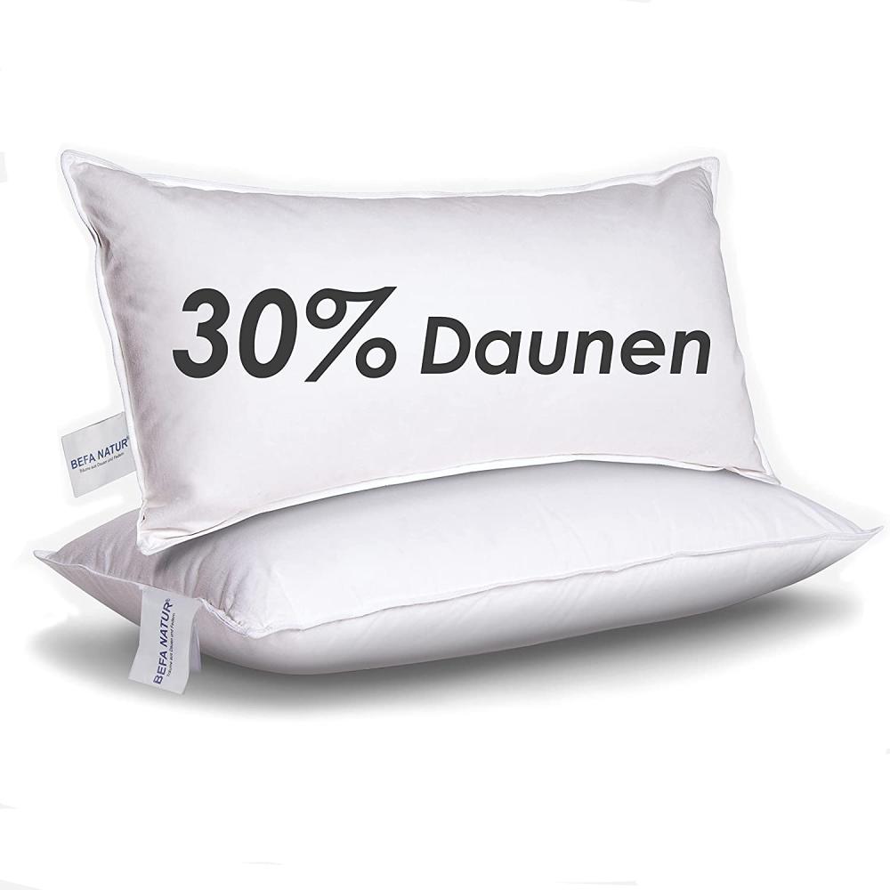 Made in Germany BEFA Natur Kopfkissen 40x80 cm mit 30% Daunen & 70% Federn Klasse 1, weiß, Füllgewicht: 550g. Allergiker geeignet (nomite), Downpass (2 Stück) Bild 1