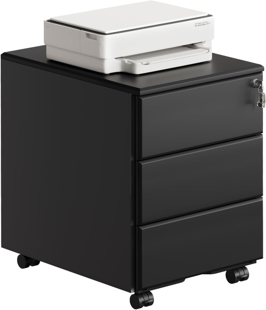 Woltu Rollcontainer, Metall Mobiler Aktenschrank Büroschrank mit 3 Schubladen Bild 1