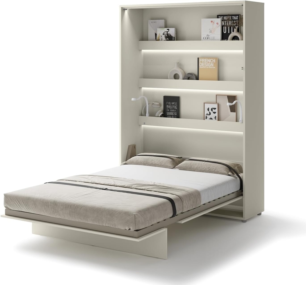 MEBLINI Schrankbett Bed Concept - BC-01 - 140x200 cm Vertikal - Kaschmir mit Matratze - Wandbett mit Lattenrost - Klappbett mit Schrank - Wandklappbett - Murphy Bed - Bettschrank Bild 1