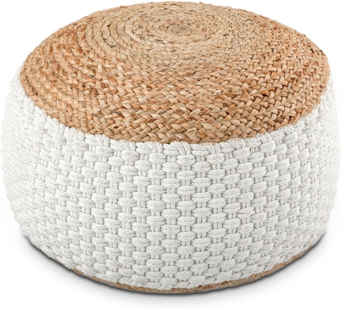 Amagohome Sitzhocker Sitzhocker natur/weiß Sitzpouf Jute rund 50 x H 35 cm Deko Hocker Bod Bild 1