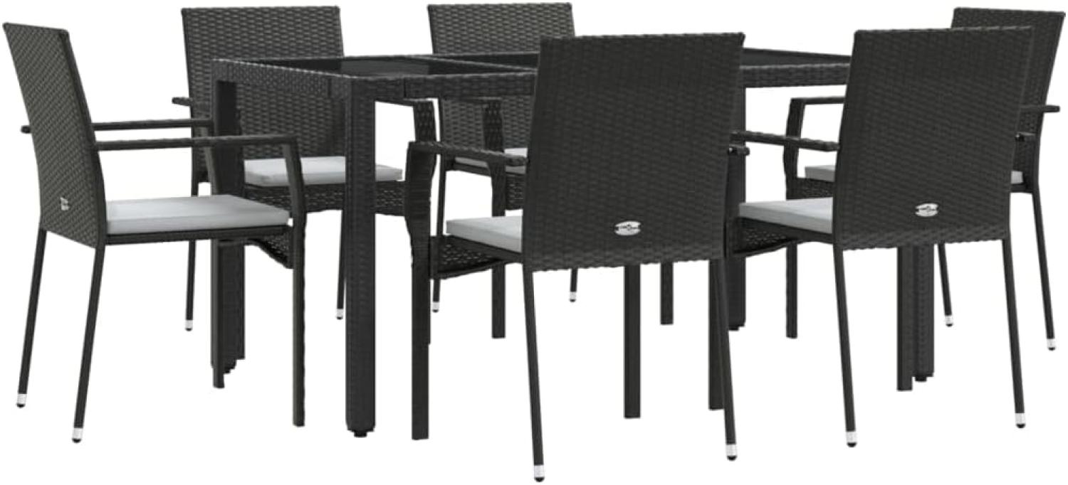 7-tlg. Garten-Essgruppe mit Kissen Schwarz Poly Rattan Bild 1