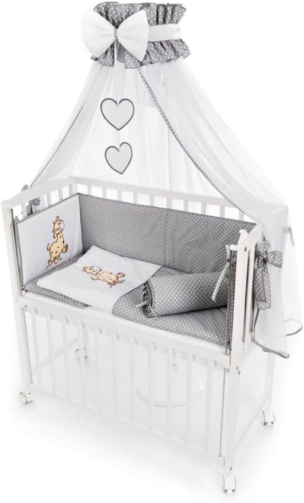 Babyhafen Beistellbett Babybett 90 × 40 cm Design Giraffe grau komplett Set, Komplettbett Bild 1