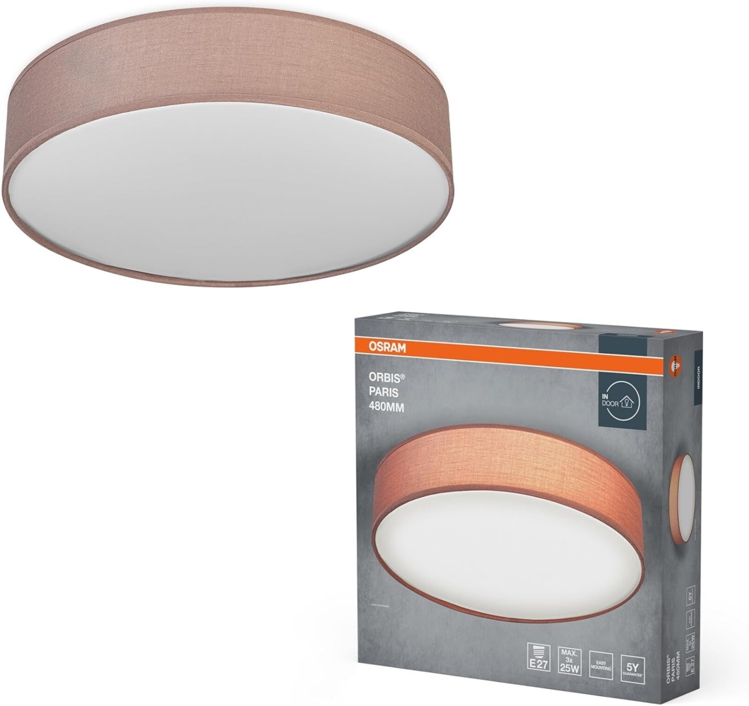 Osram ORBIS PARIS Deckenleuchte 480mm, braun, 3XE27-Sockel, kann mit smarter Lampe bestückt werden, hochwertiges, modernes Design, mit Stoffschirm, geeignet für Innenräume, rund, IP20 Schutzklasse Bild 1