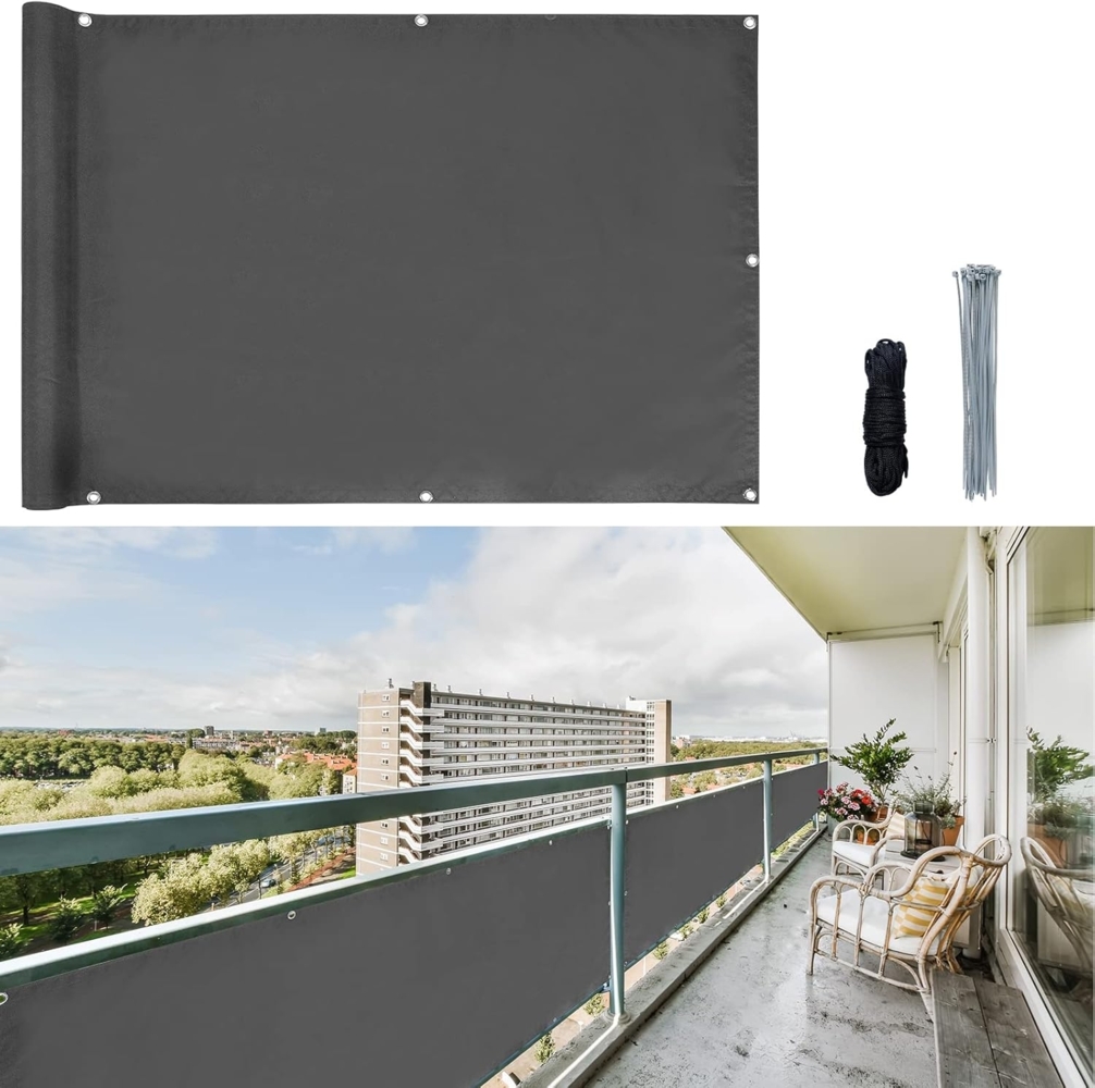 CCLIFE Balkon Sichtschutz Wind- und UV-Schutz Wetterfest 160 g/m2 mit Ösen Balkon sichtschutz Blickdicht 75x300 cm (3 Größen & 2 Farben) für Balkongeländer Terrasse Garten Bild 1