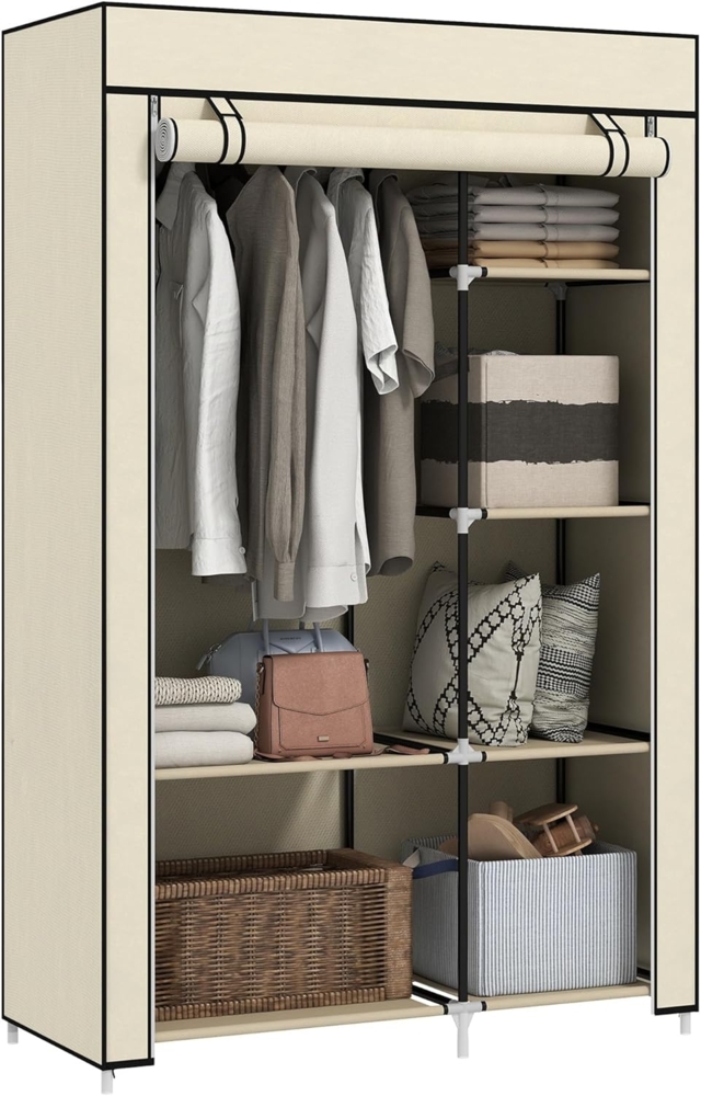 HOMCOM Stoffschrank Klappbarer Kleiderschrank Faltbare Garderobe in Vlies-Optik (Kleiderständer, 1-St, Faltschrank) Cremeweiß, 103 x 43 x 162,5 cm Bild 1