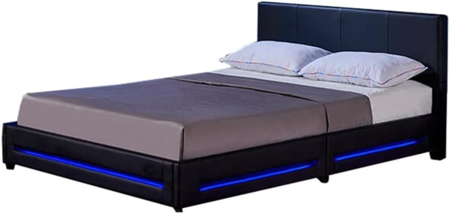 HOME DELUXE 'Asteroid' LED-Bett, Kunstleder, schwarz, 140x200 cm Bild 1
