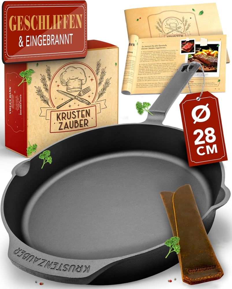 Krustenzauber Bratpfanne Gusseisenpfanne Induktion - Fein Geschliffene Gusseisen Pfanne, (Ideale Grillpfanne Induktion, Eisenpfanne, Cast Iron Pan, Bratpfanne, Gusseiserne Pfanne Skillet Gusspfann) Bild 1