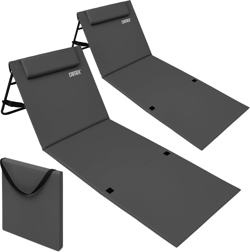 2x Strandmatte, gepolstert, mit Lehne und Tasche, anthrazit Bild 1