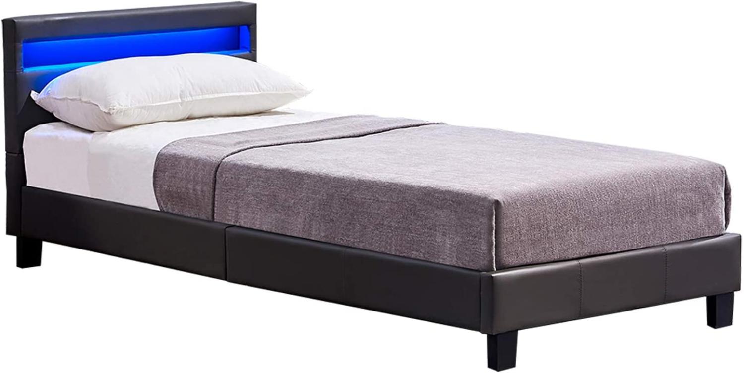 Home Deluxe - LED Bett Astro - Dunkelgrau, 90 x 200 cm - Inkl. Lattenrost I Polsterbett Design Bett inkl. Beleuchtung Bild 1