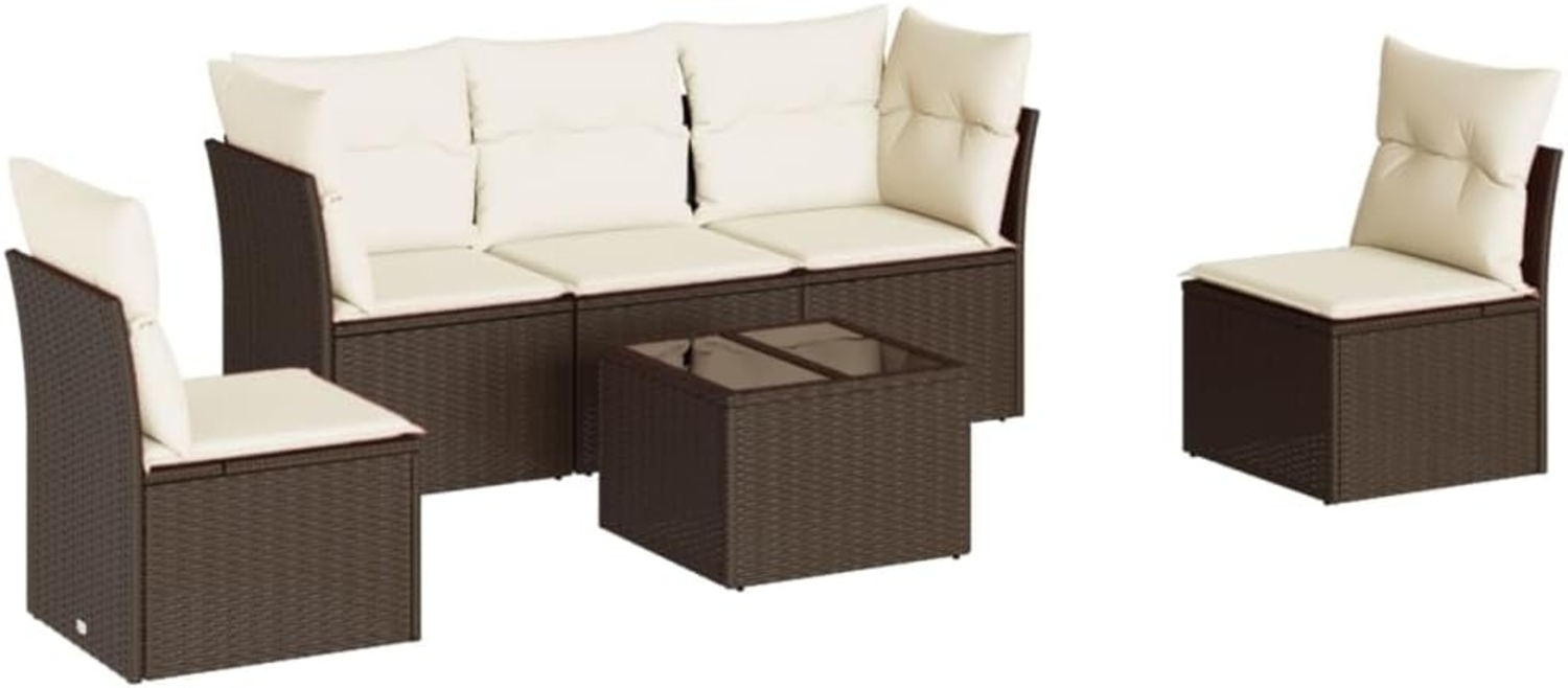 vidaXL 6-tlg. Garten-Sofagarnitur mit Kissen Braun Poly Rattan 3249202 Bild 1