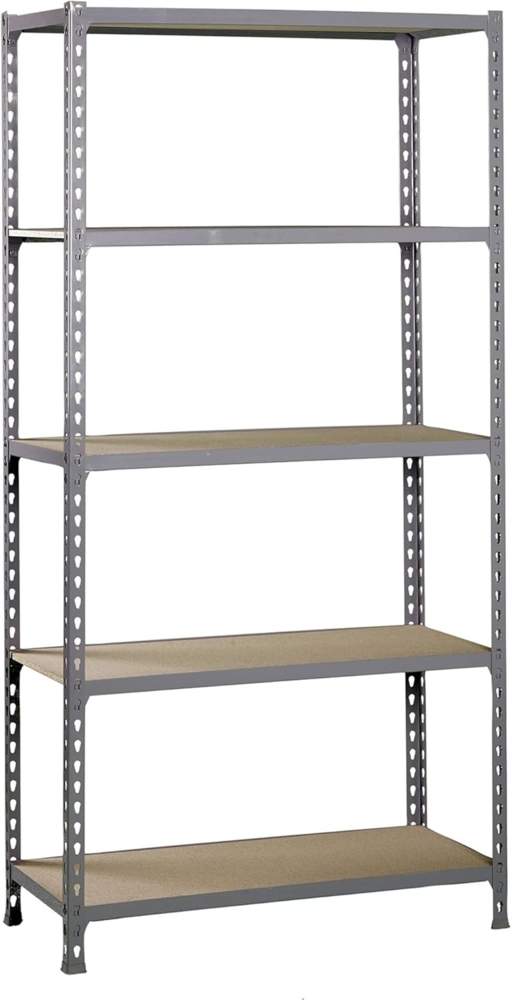 SimonRack Schwerlastregal, Lagerregal, 180 x 80 x 30 cm, Metallregal, Kellerregal, Biegestelle 150 kg, 5 Holzfachböden, Grau/Holz - Maderclick Bild 1
