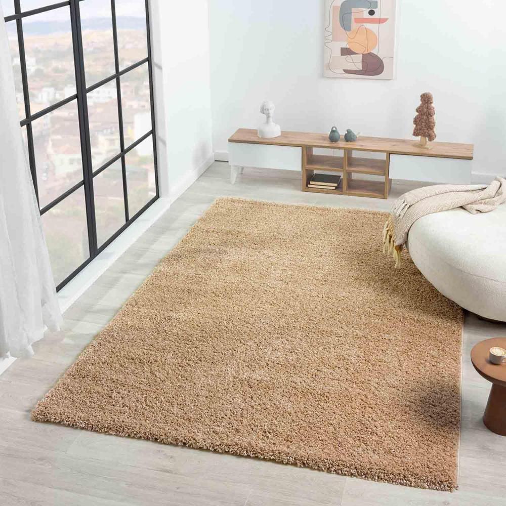 VIMODA Teppich Prime Shaggy Hochflor Langflor Einfarbig Modern Beige für Wohnzimmer, Schlafzimmer, küche, Maße:120x170 cm Bild 1